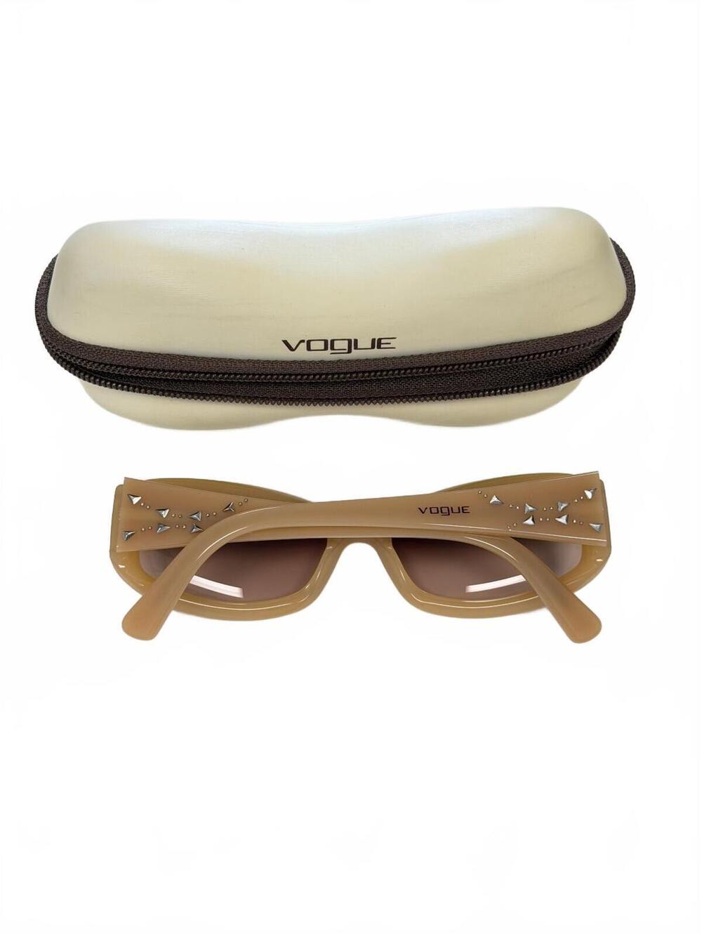 Vintage Vogue Caramel Brown Embellished Sunglasses + Case